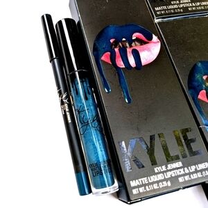 Kylie 2014 Matte TEAL BLUE 💙 Liquid Lipstick & Lip Liner Set RARE COLLECTIBLE